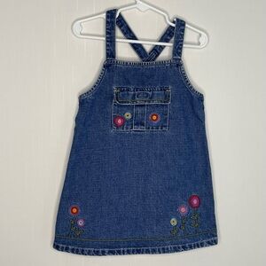 Gymboree Garden Party Denim Jumper Dress Embroidered Flowers Y2K Small 3